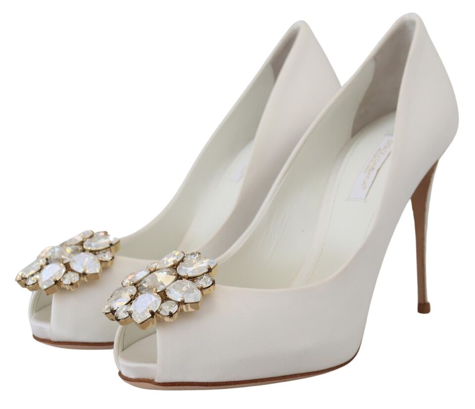 Dolce & Gabbana Satin Pumps mit weißem Kristall-Absatz