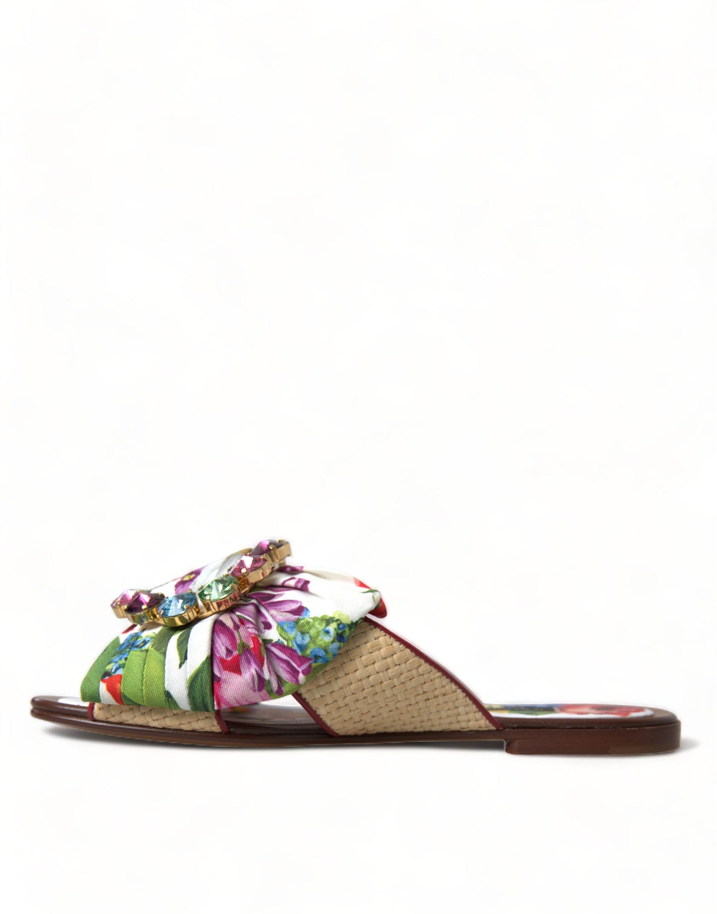 Dolce & Gabbana Multicolor Floral Flats Kristall Sandalen Schuhe