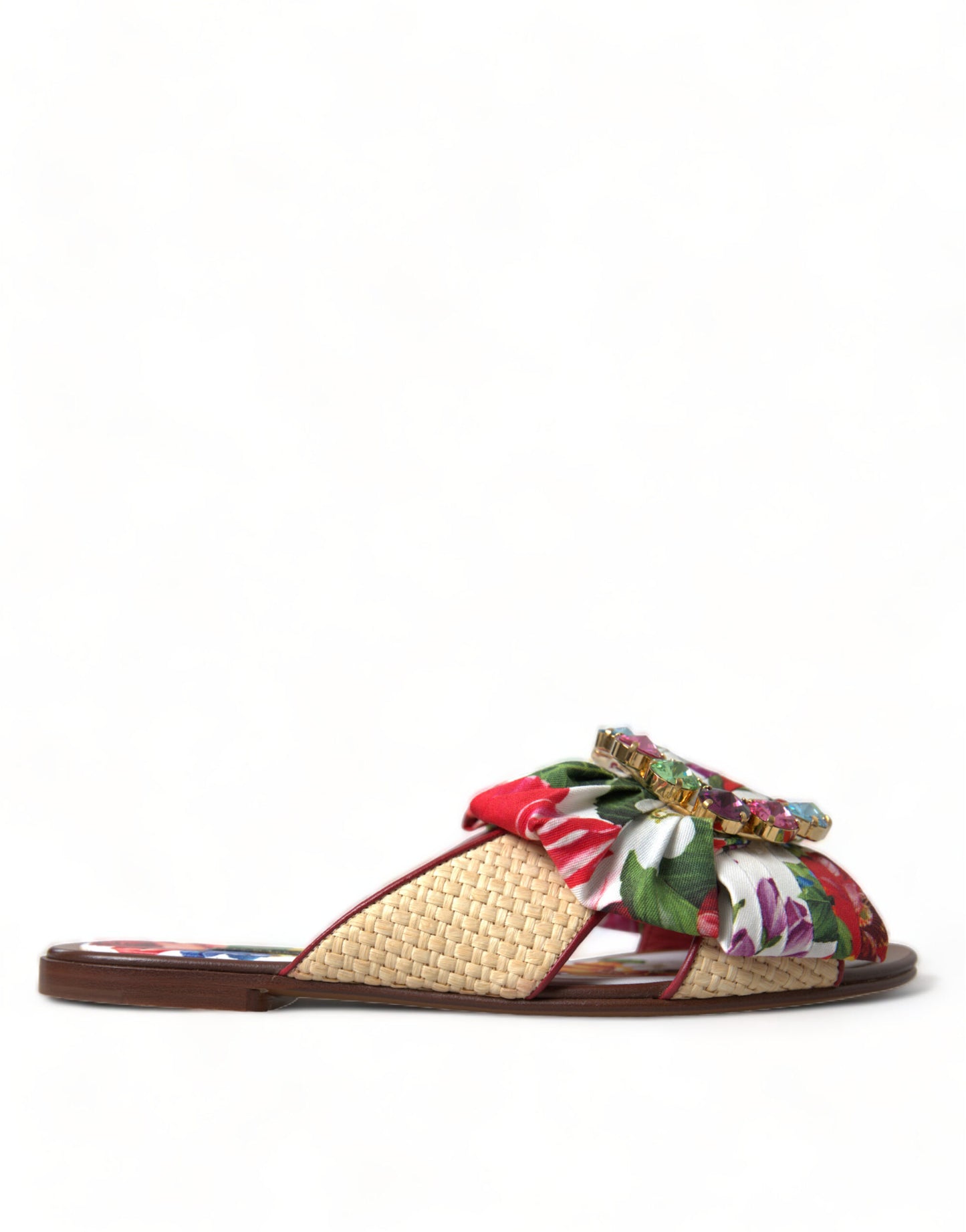 Dolce & Gabbana Multicolor Floral Flats Kristall Sandalen Schuhe