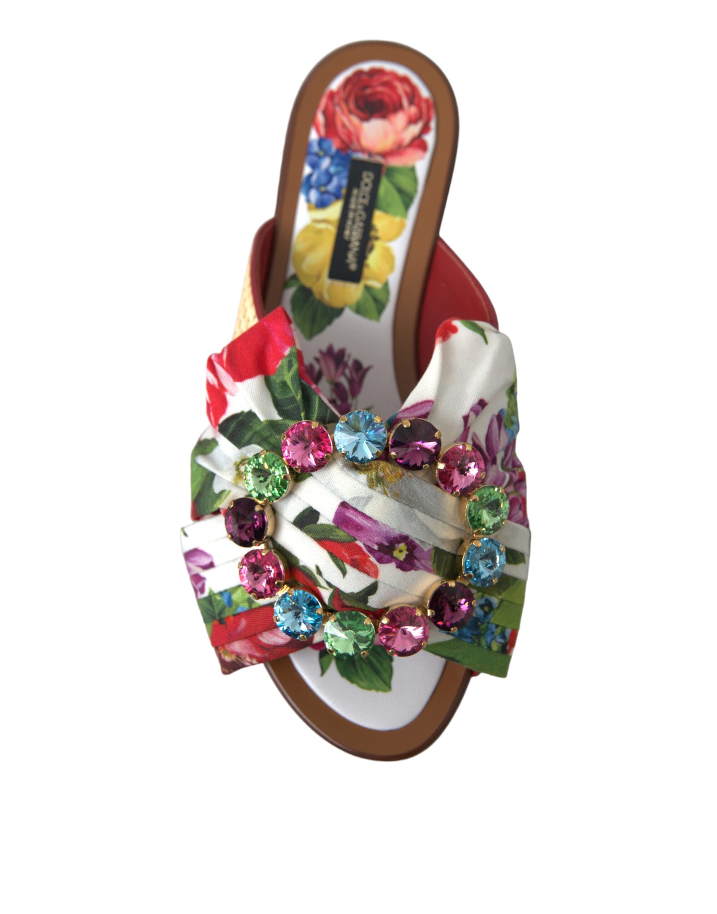 Dolce & Gabbana Multicolor Floral Flats Kristall Sandalen Schuhe