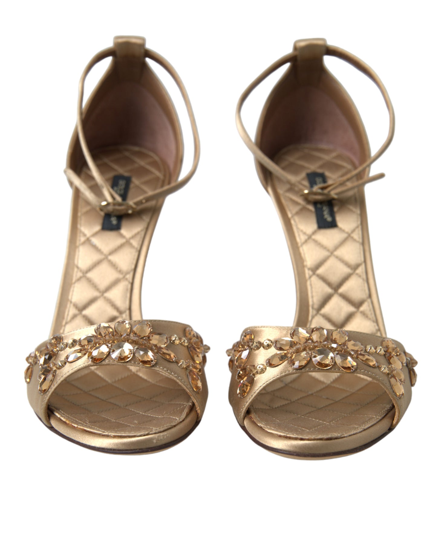 Dolce & Gabbana Gold Satin Knöchelriemen Kristall Sandalen Schuhe