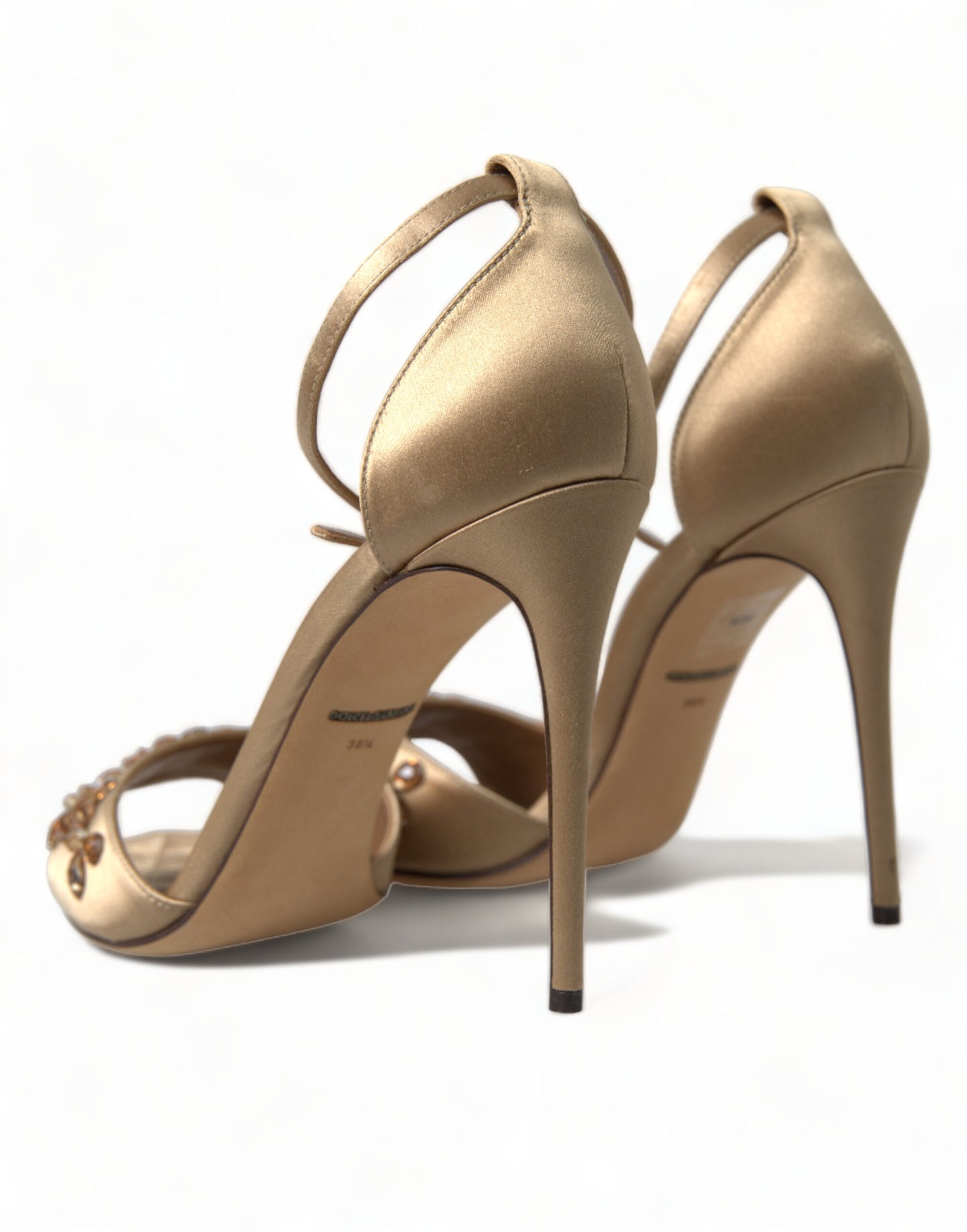 Dolce & Gabbana Gold Satin Knöchelriemen Kristall Sandalen Schuhe