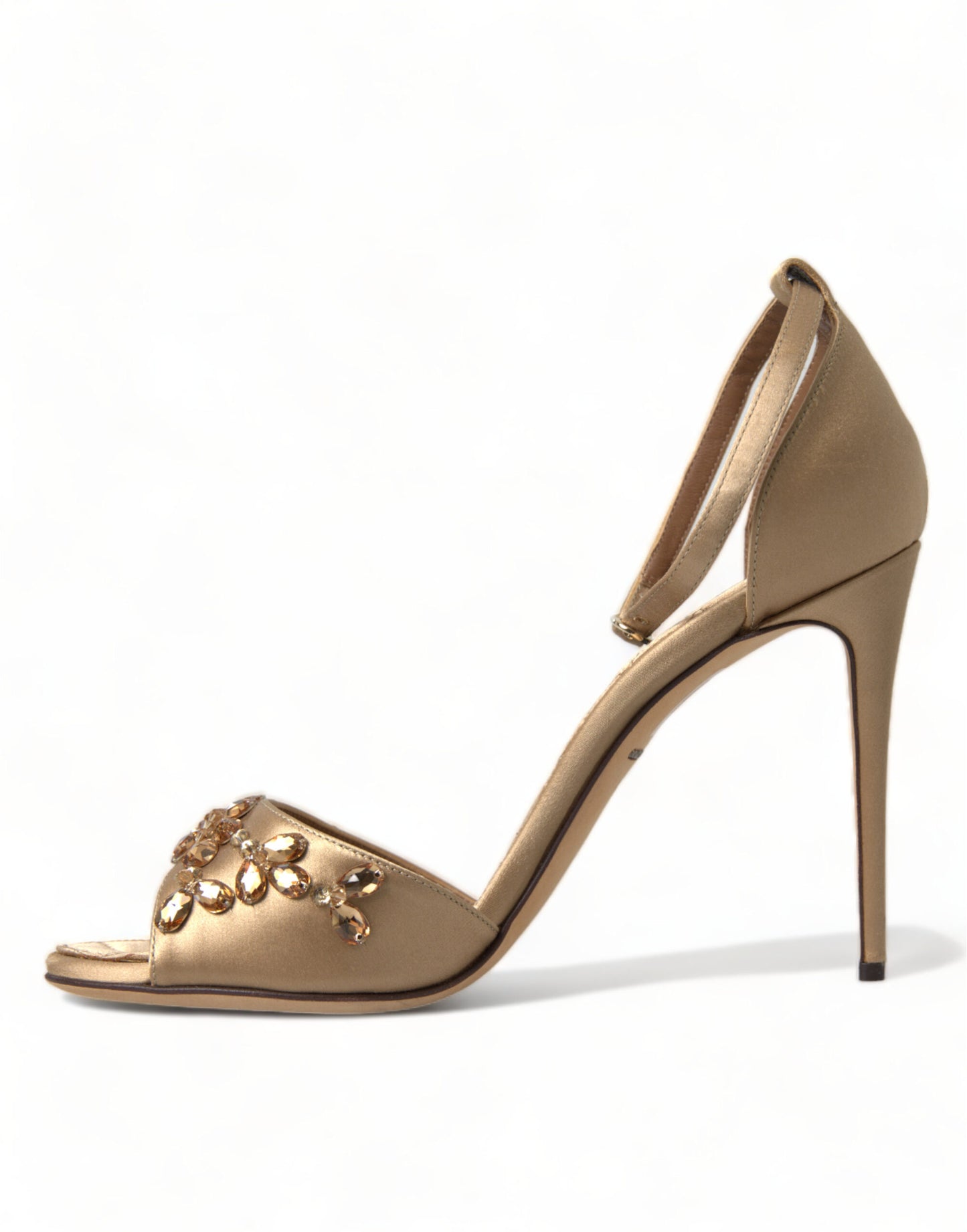 Dolce & Gabbana Gold Satin Knöchelriemen Kristall Sandalen Schuhe
