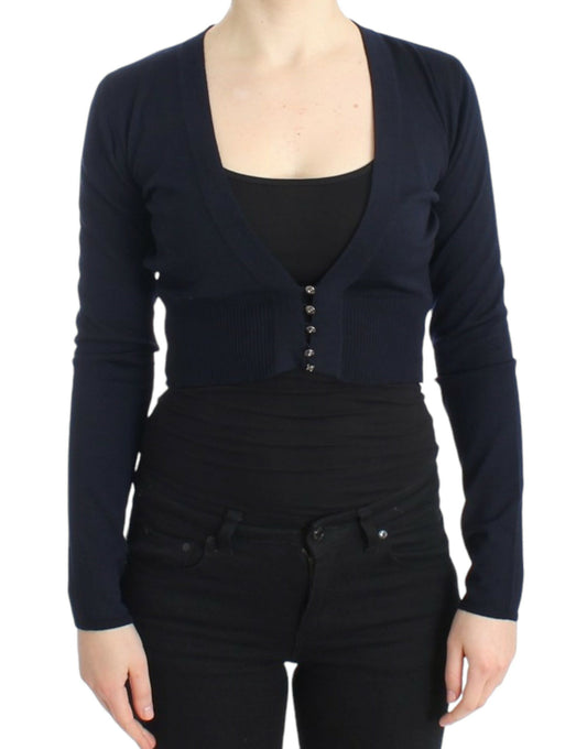 Cavalli Blaue Strickjacke aus Wolle, kurz geschnitten