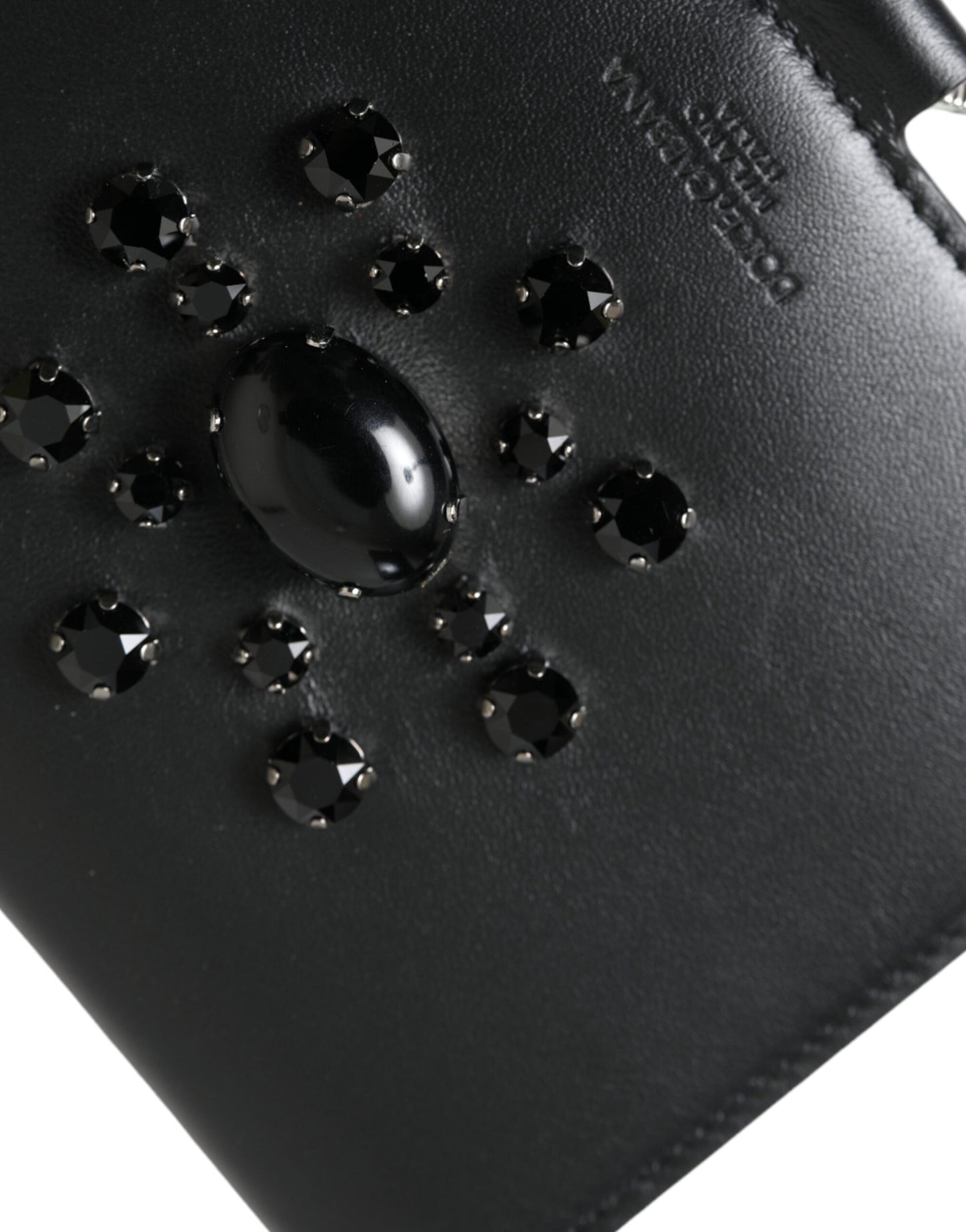 Dolce & Gabbana Schwarzes Leder Crystal verschönert Kartenhalter Brieftasche