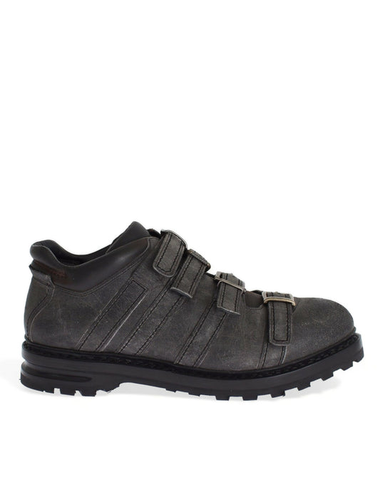 Dolce & Gabbana Graue Leder Knöchelriemen Schuhe Stiefel