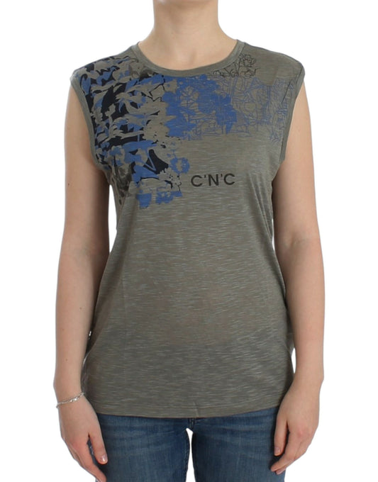 Costume National Ärmelloses T-Shirt mit grauem Aufdruck