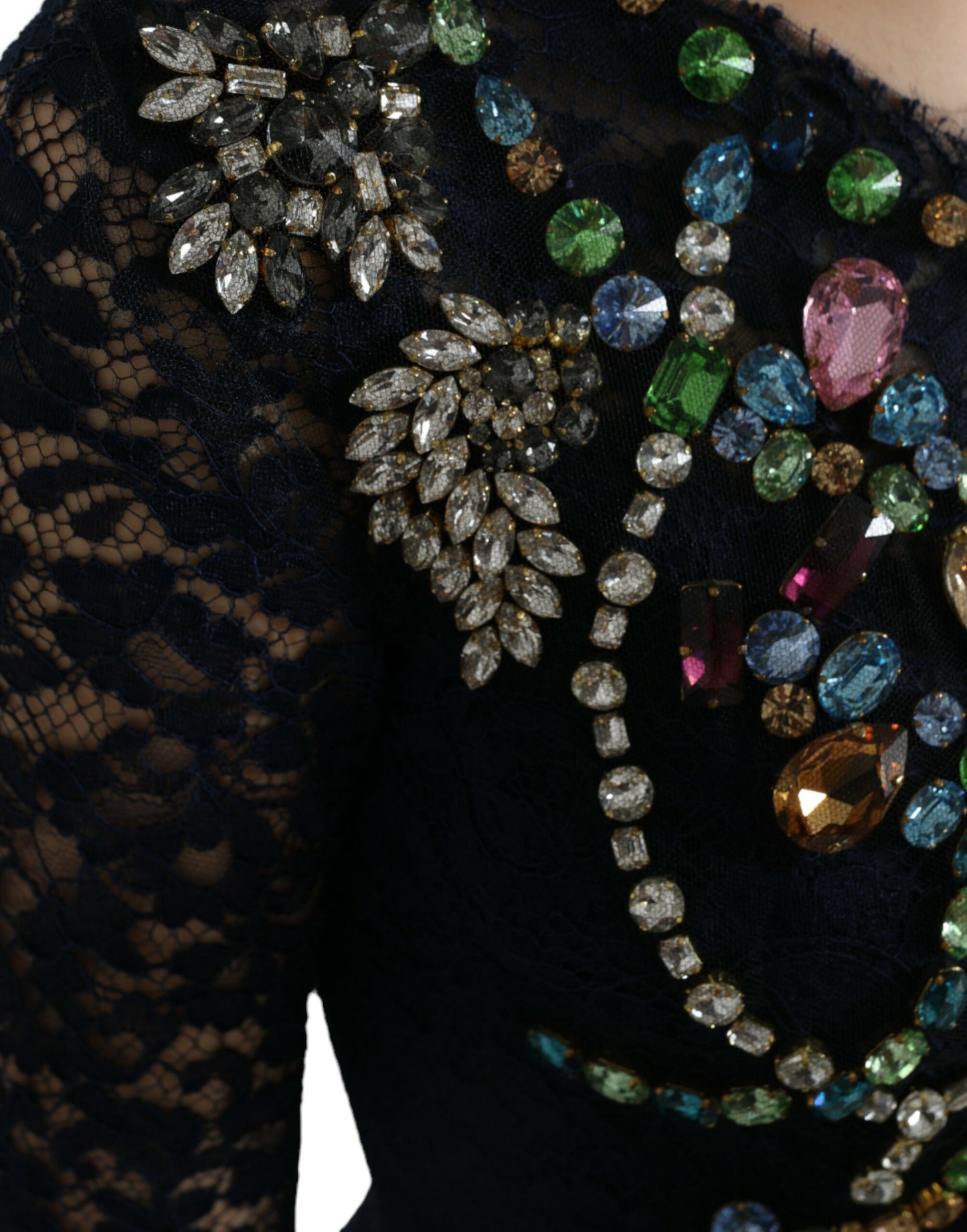 Dolce & Gabbana Blaues Kleid aus geblümter Spitze mit Kristall