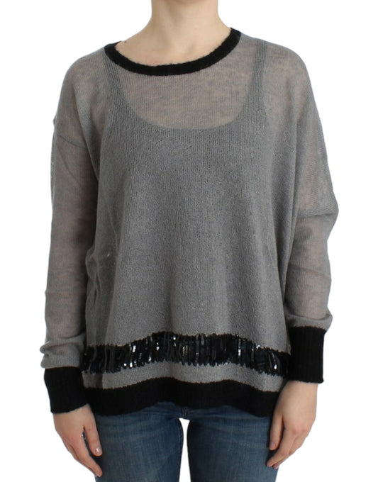 Costume National Grauer verschnörkelter asymmetrischer Pullover