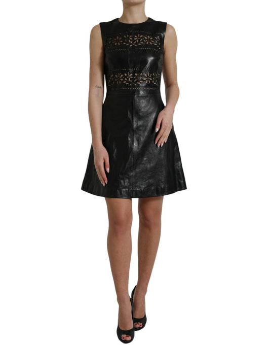 Valentino Glänzend Schwarzes Nylon Ausschnitt A-Linie Minikleid