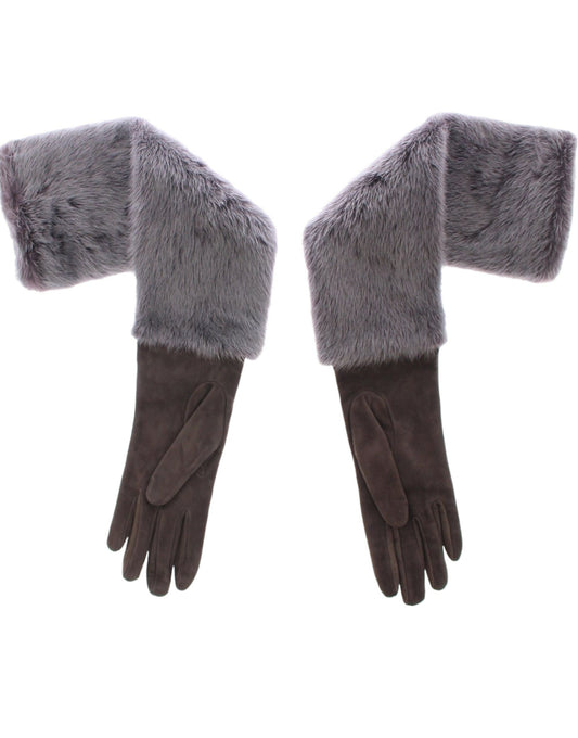Dolce & Gabbana Graue Nerzfell-Lammfell-Wildleder-Handschuhe
