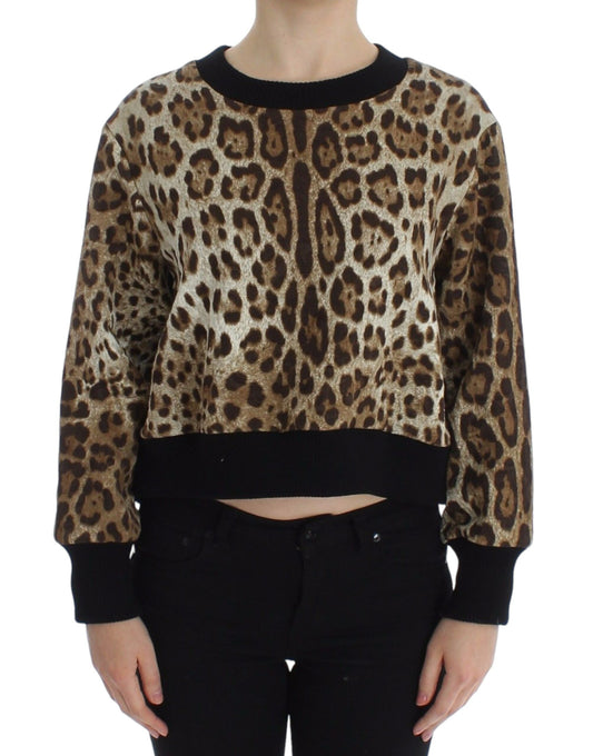 Dolce & Gabbana Kurzer Pullover mit Leopardenmuster und Rundhalsausschnitt