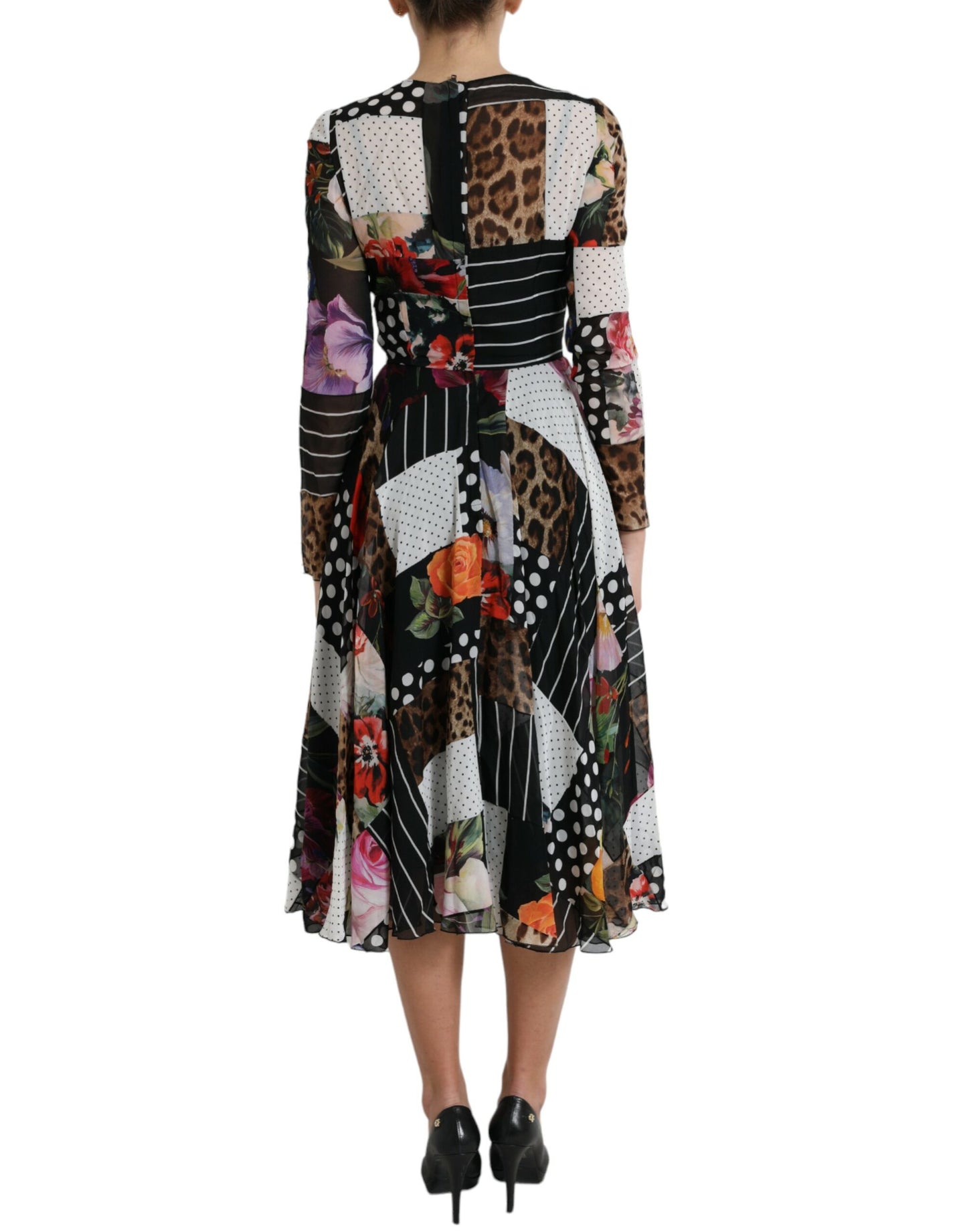 Dolce & Gabbana Multicolor Patchwork-Kleid mit Leopardenmuster