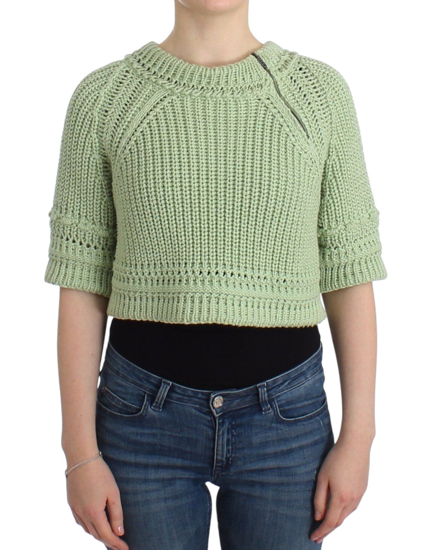 Ermanno Scervino Grüner Cropped Knit Pullover Strickpullover