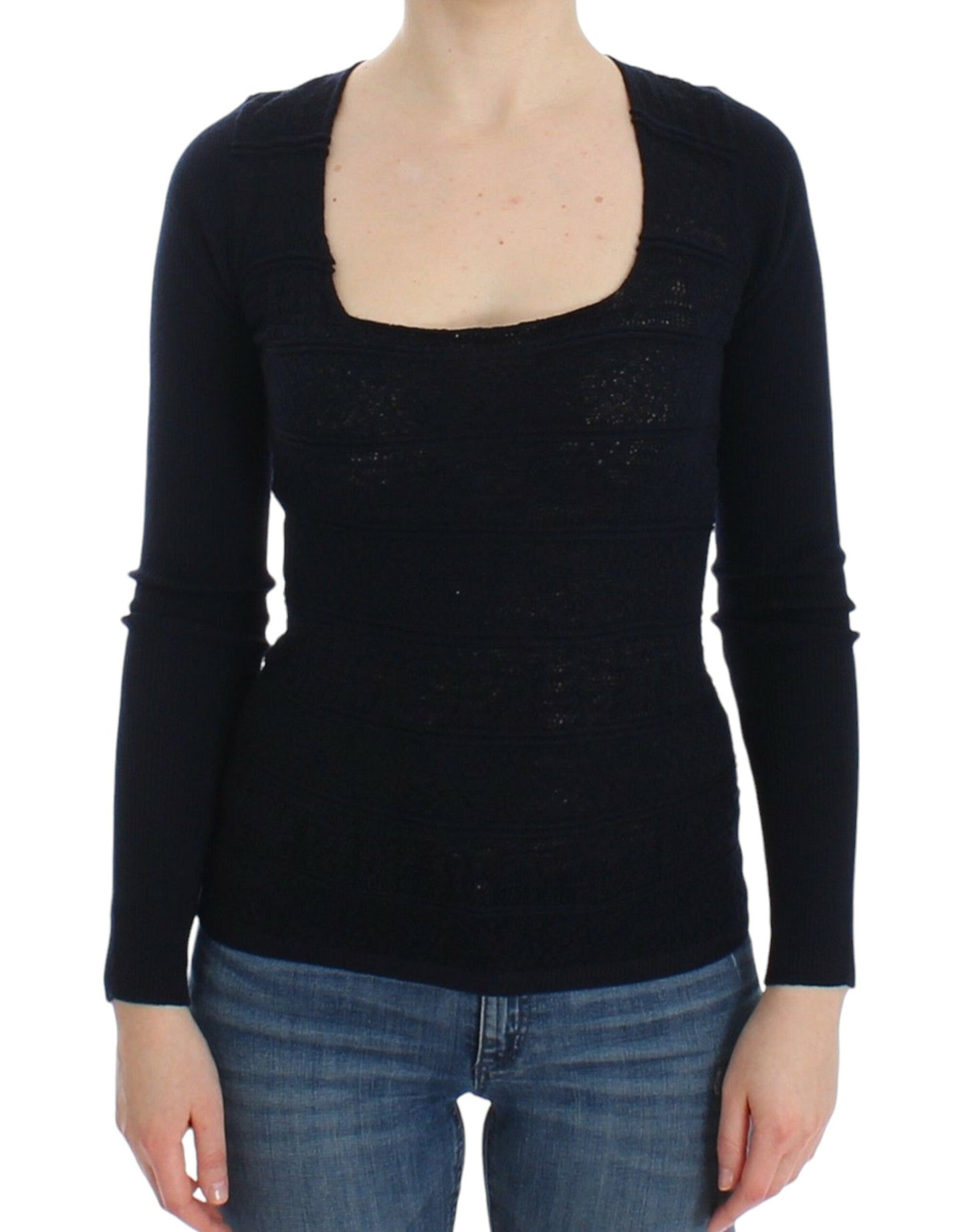 Ermanno Scervino Blaues Pullover-Oberteil aus gestrickter Stretch-Wolle