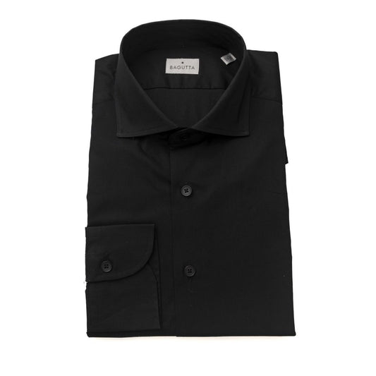 Bagutta Schwarzes Herrenhemd aus Baumwolle Slim Fit mit französischem Kragen