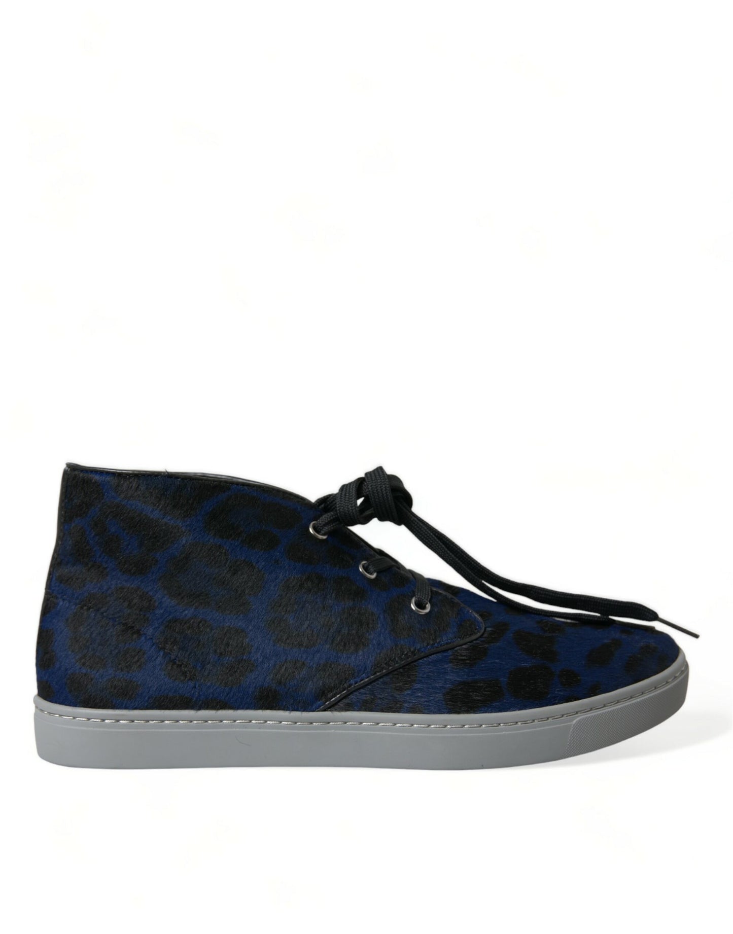 Dolce & Gabbana Blaue Kalbsleder Leopard Mid Top Sneakers Schuhe