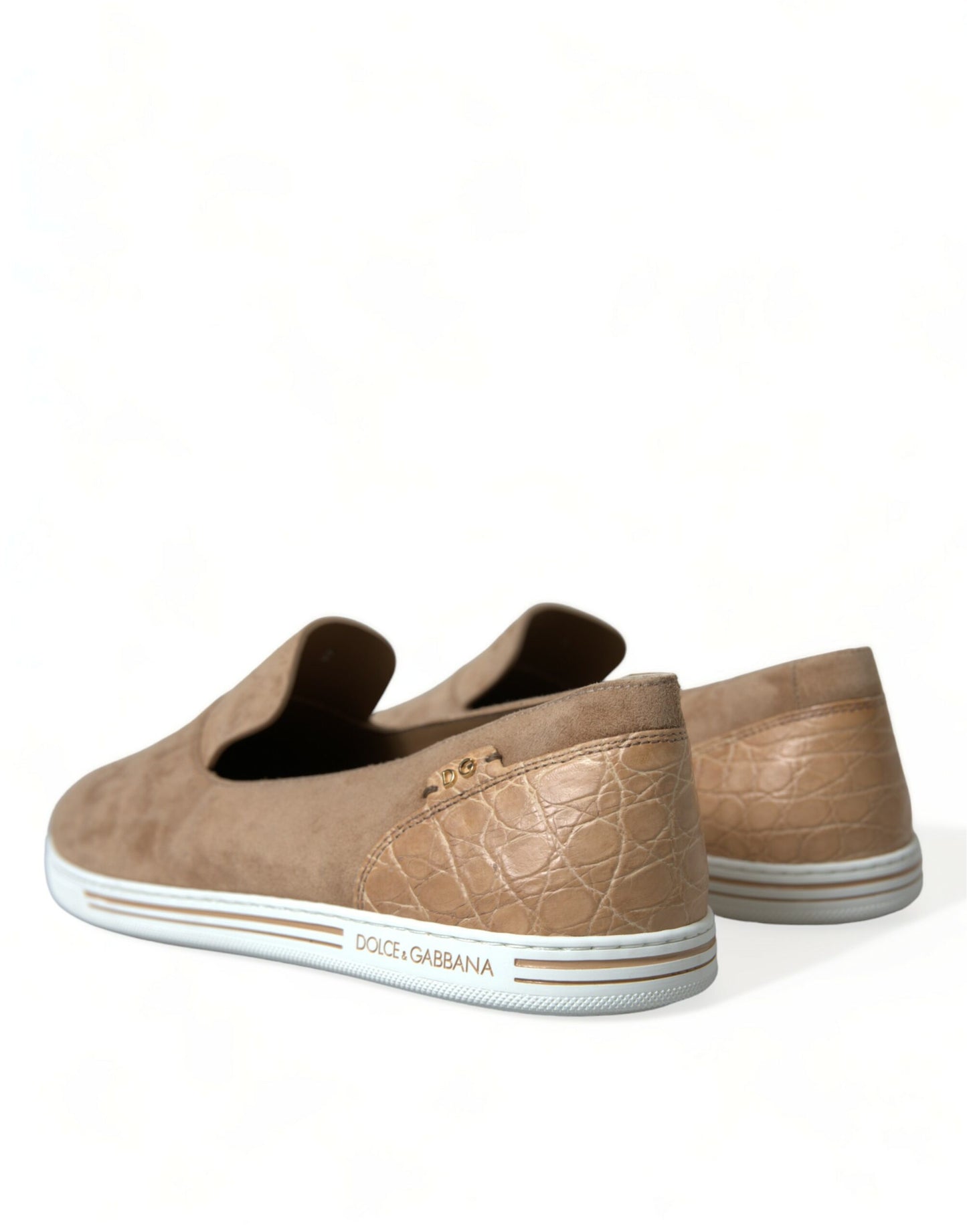 Dolce & Gabbana Beige Wildleder Kaiman Männer Loafers Pantoffeln Schuhe