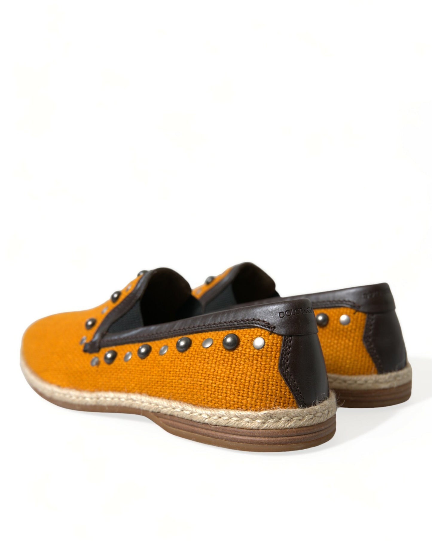 Dolce & Gabbana Orange Leinen Leder Nieten Loafers Schuhe