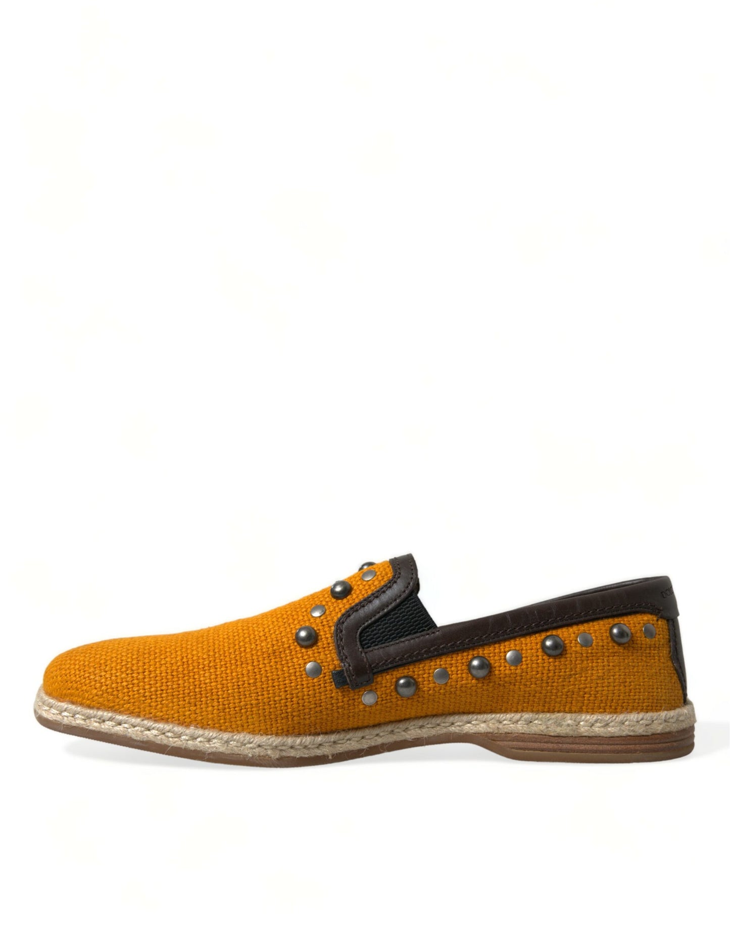 Dolce & Gabbana Orange Leinen Leder Nieten Loafers Schuhe