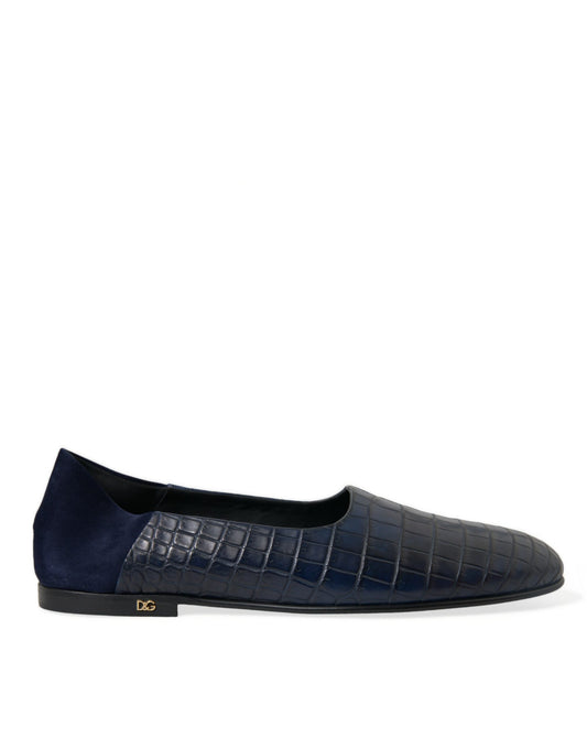 Dolce & Gabbana Blaue Krokodilleder Loafer Slip On Schuhe