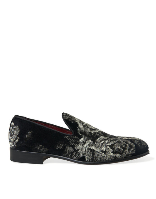 Dolce & Gabbana Schwarz Floral Hausschuhe Männer Loafers Kleid Schuhe