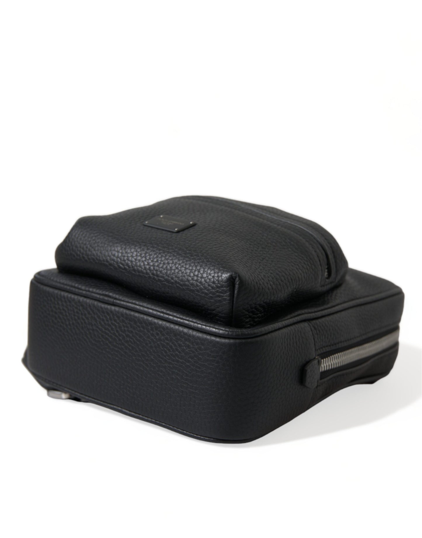 Dolce & Gabbana Schwarzes Kalbsleder Logo Palermo Rucksack Tasche