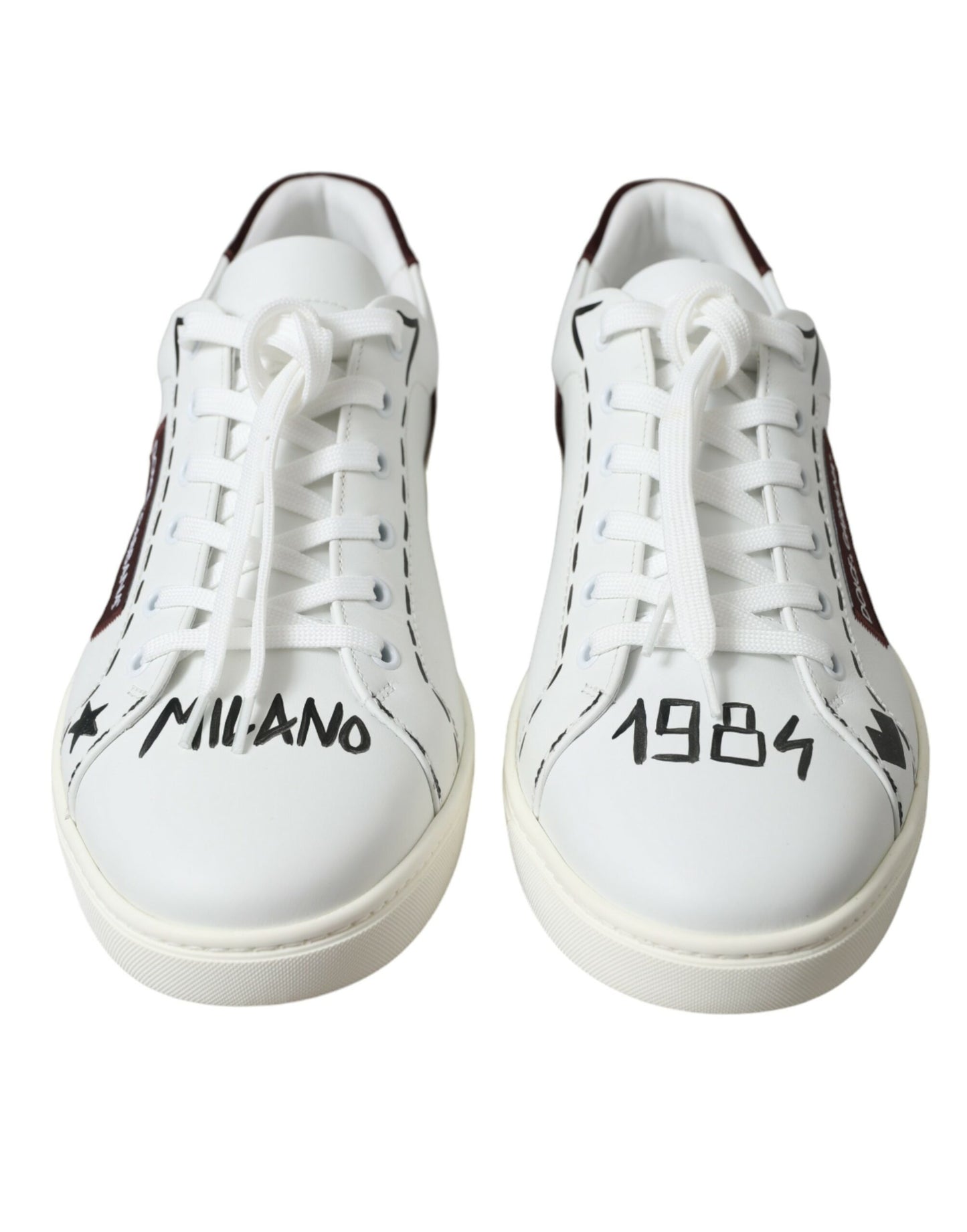 Dolce & Gabbana Weiß Bordeaux Leder Logo Low Top Sneakers Schuhe