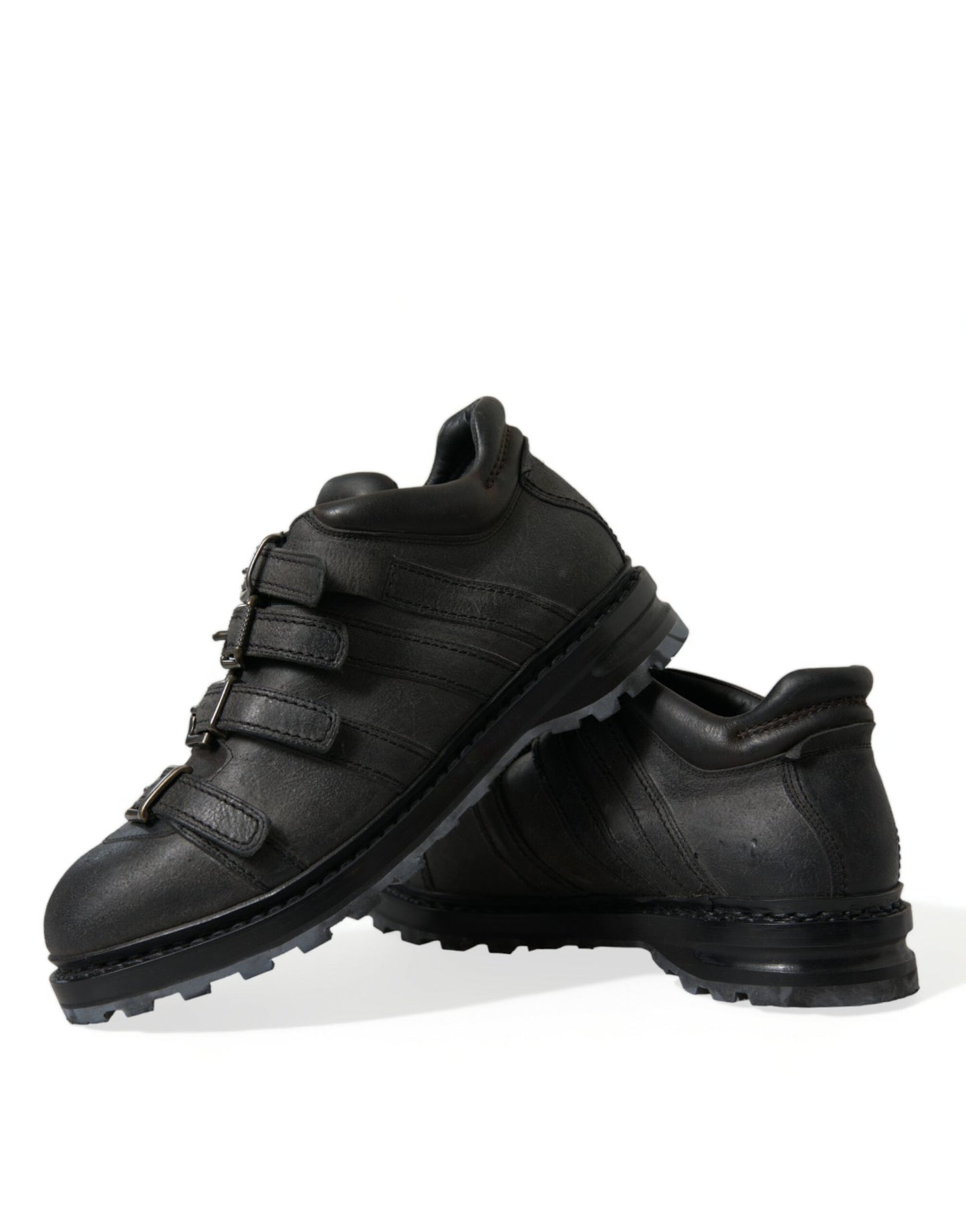 Dolce & Gabbana Schwarzes Leder Riemen Männer Stiefelette Schuhe