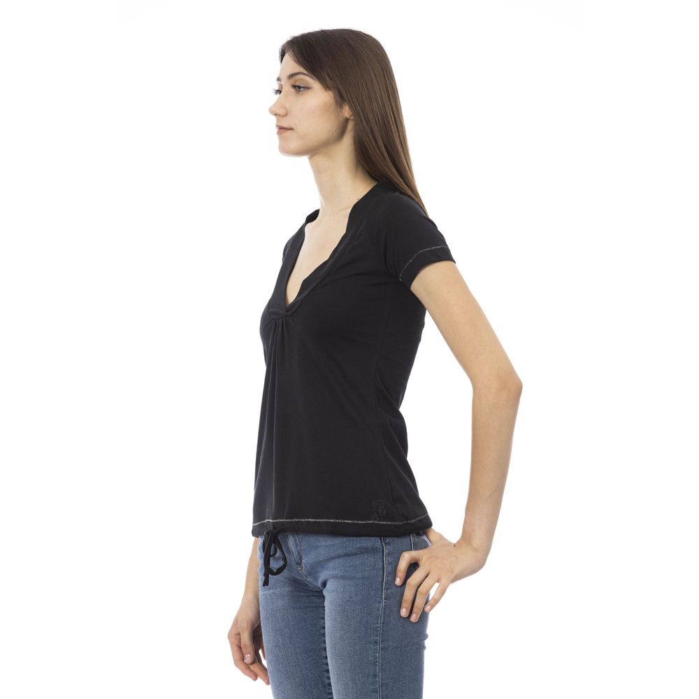 Trussardi Action Schwarzes Baumwoll-T-Shirt für Damen