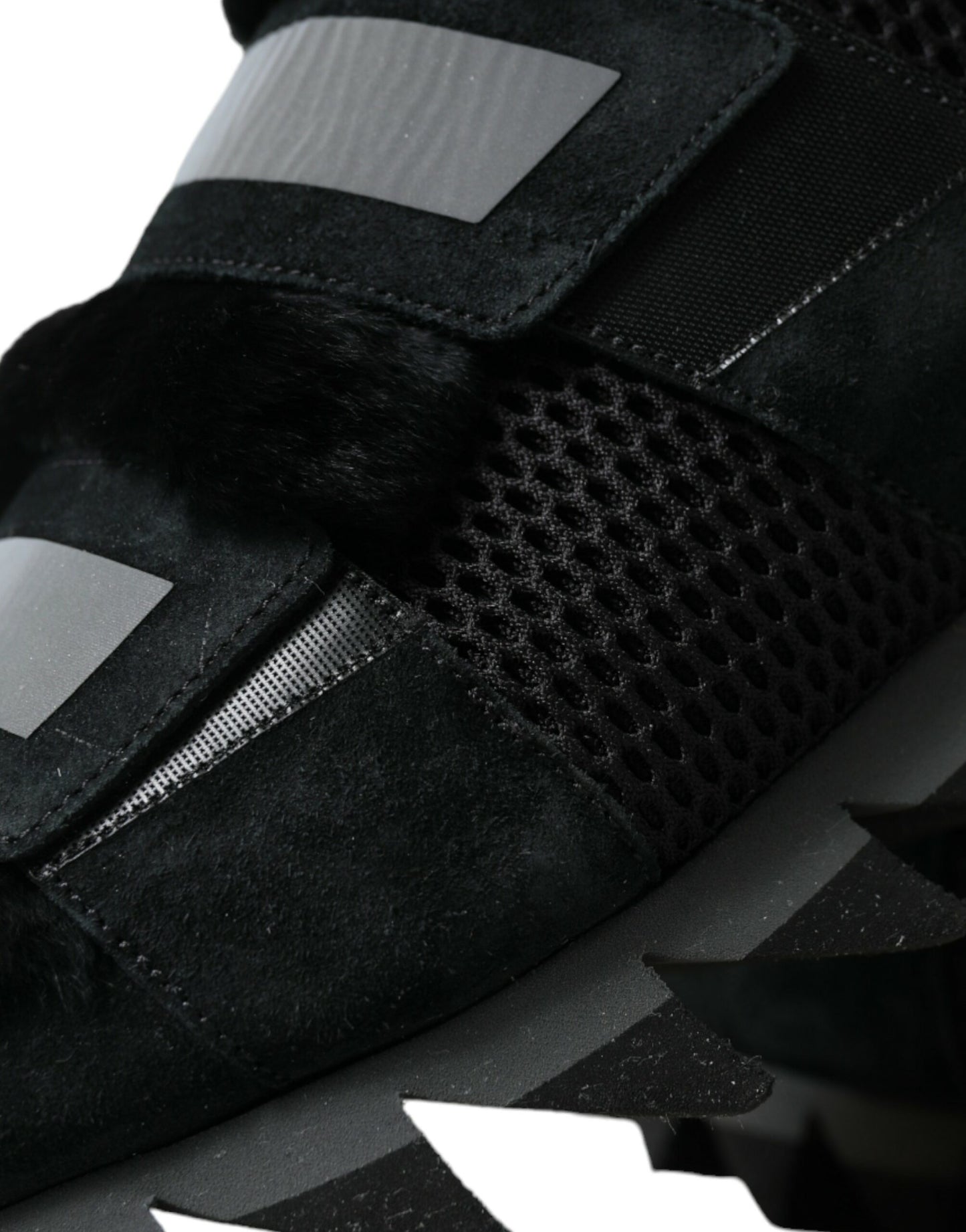 Dolce & Gabbana Schwarz Pelz verschönert Wildleder Sneakers Schuhe