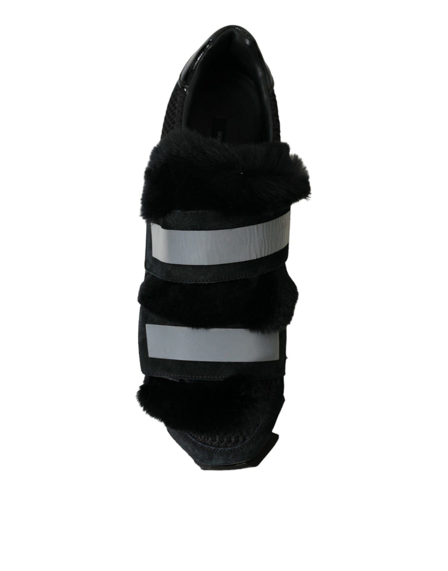 Dolce & Gabbana Schwarz Pelz verschönert Wildleder Sneakers Schuhe