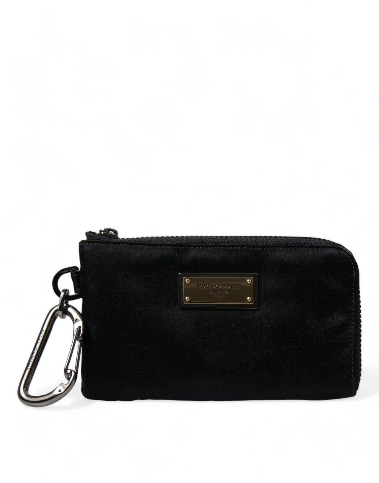 Dolce & Gabbana Schwarzes Nylon Logo Plaque Schlüsselanhänger Tasche Clutch