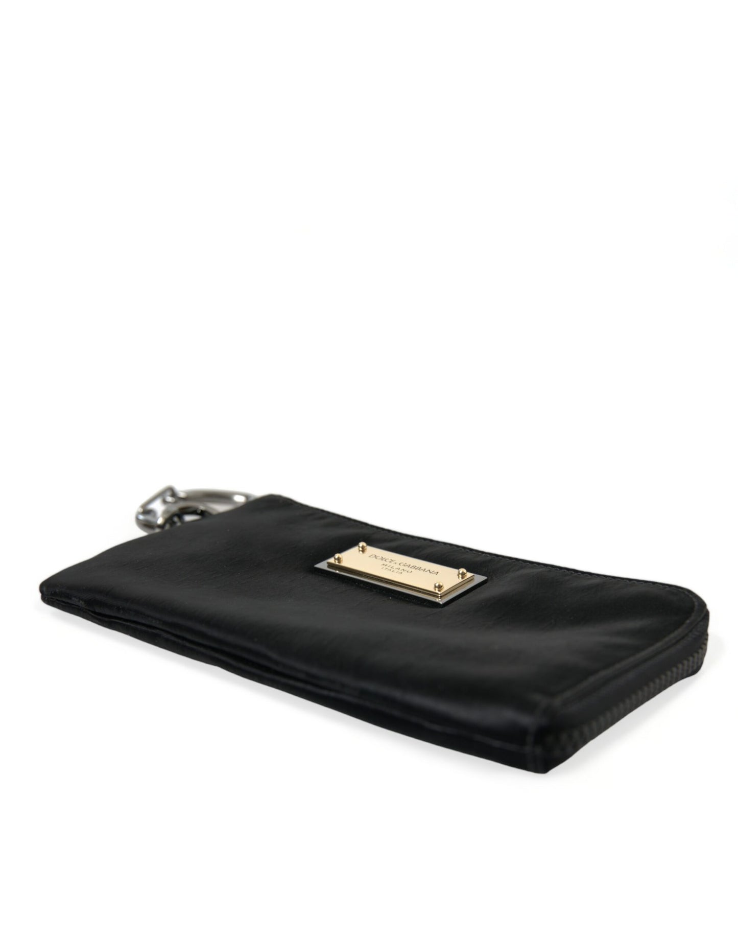 Dolce & Gabbana Schwarzes Nylon Logo Plaque Schlüsselanhänger Beutel Clutch Taschen