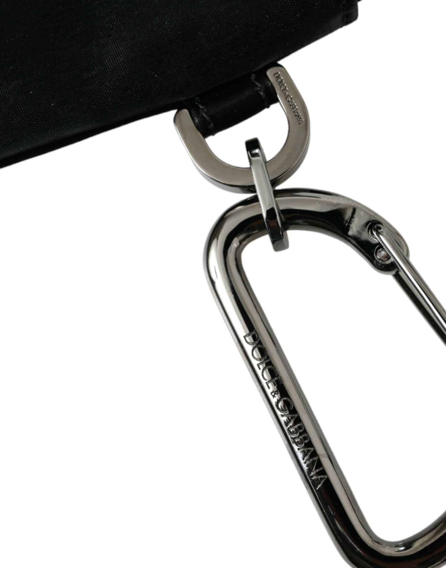 Dolce & Gabbana Schwarzes Nylon Logo Plaque Schlüsselanhänger Beutel Clutch Taschen