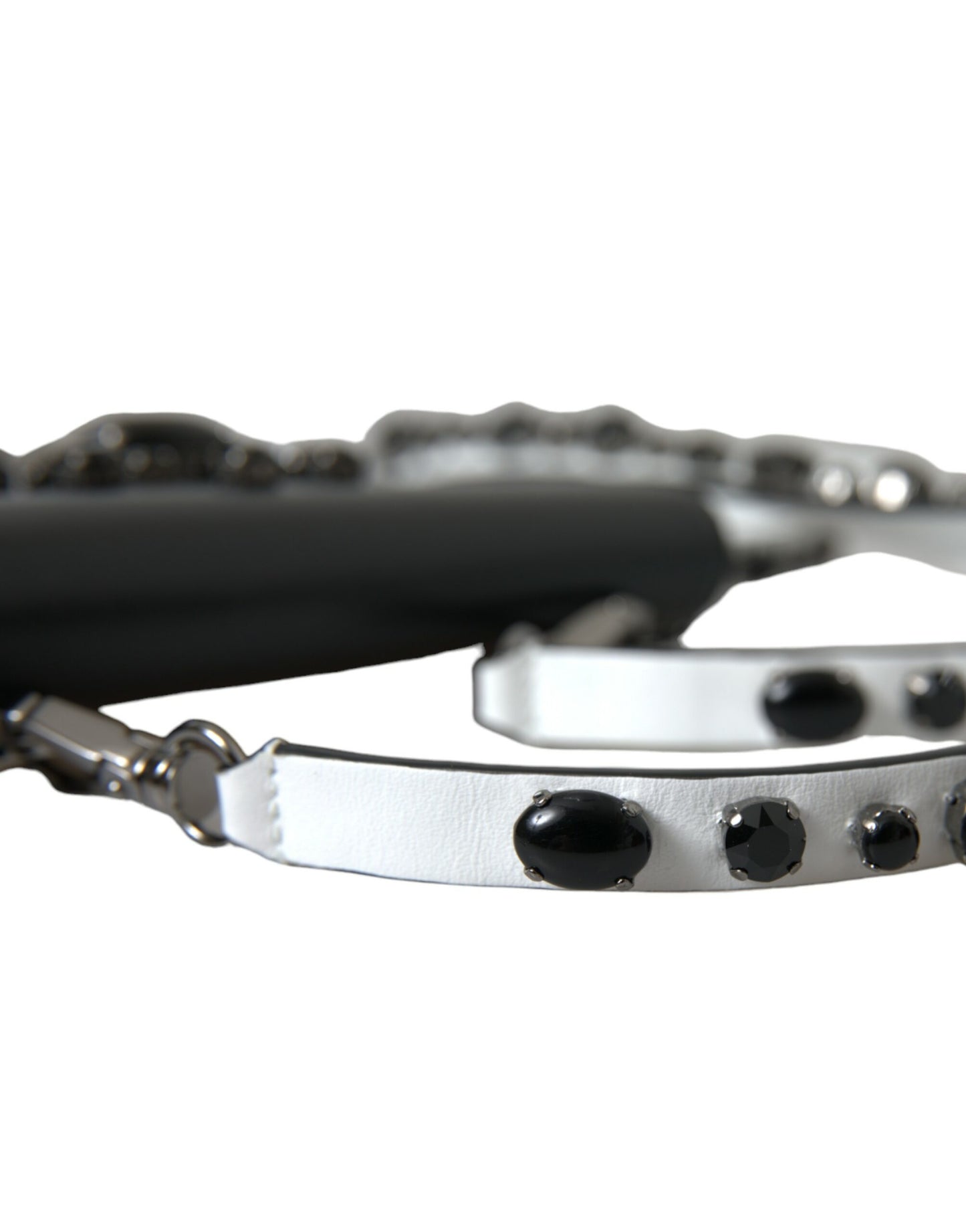 Dolce & Gabbana Schwarzes weißes Leder Crystal Embellished Cardholder Wallet