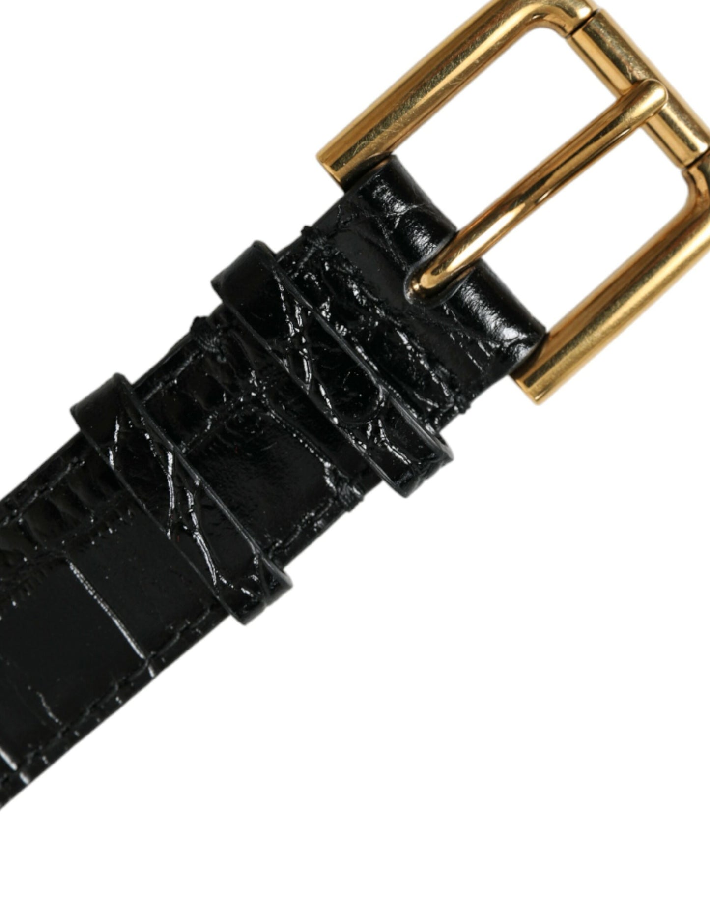 Dolce & Gabbana Schwarzes strukturiertes Leder mit goldfarbener Metallschnalle Armband