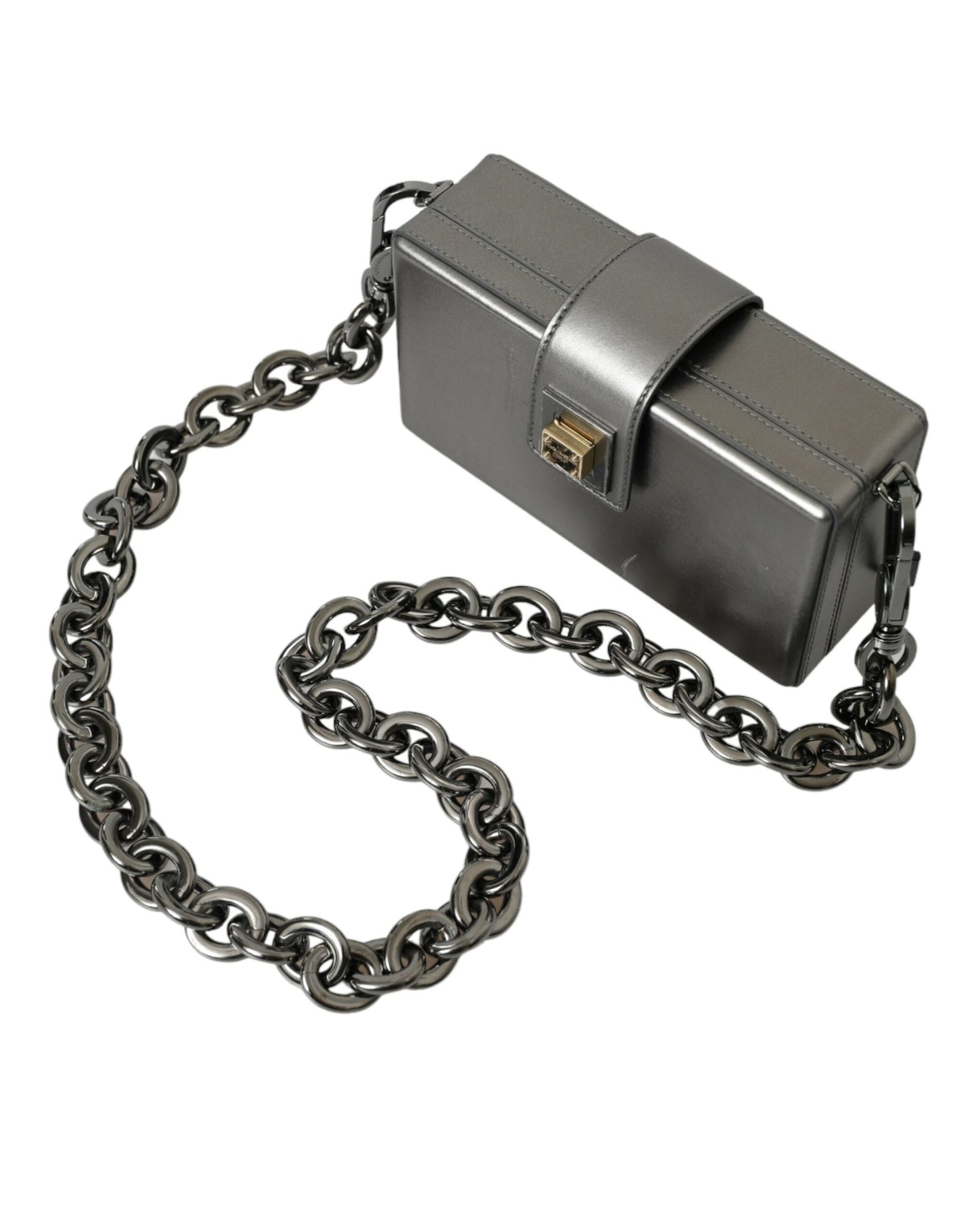 Dolce & Gabbana Metallisch graues Kalbsleder DG BOX Umhängetasche