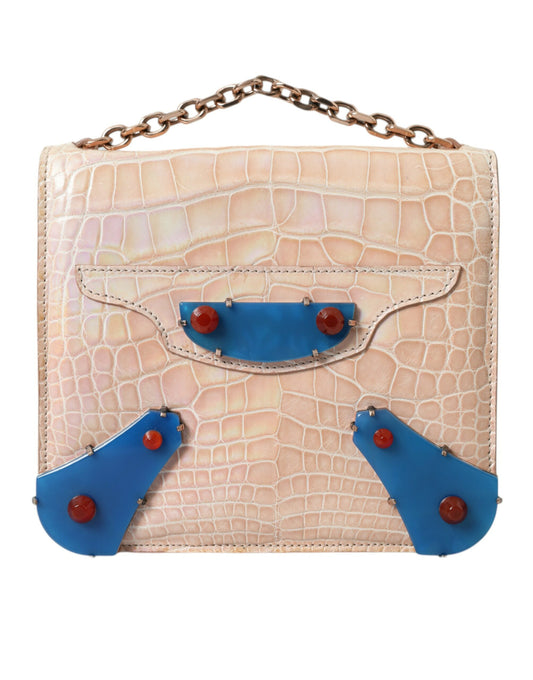 Balenciaga Beige Blauer Achat Exotisches Leder Gold Kette Geldbörse Tasche