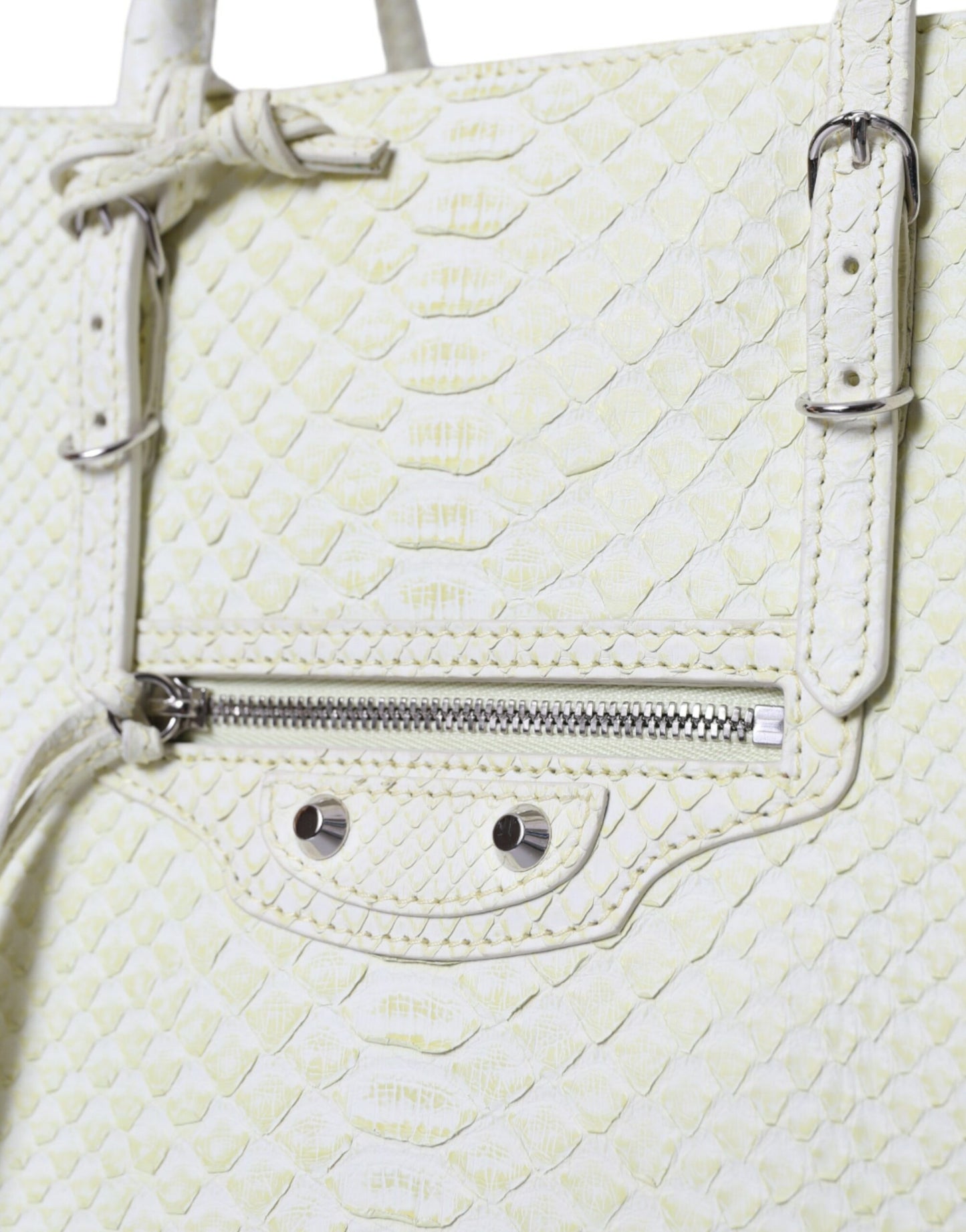 Balenciaga Weiß Gelb Exotische Haut Leder Einkaufstasche PAPIER Tasche