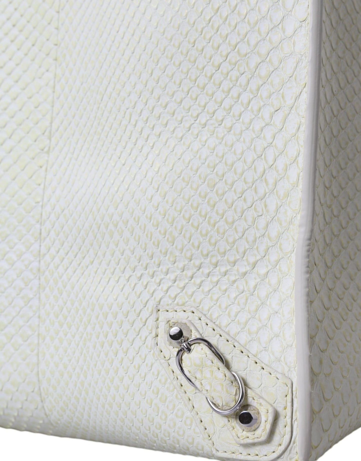 Balenciaga Weiß Gelb Exotische Haut Leder Einkaufstasche PAPIER Tasche