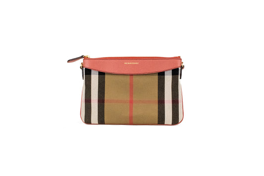 Burberry Peyton House Check Derby Cinnamon Red Grain Leder Pouch Crossbody Bag