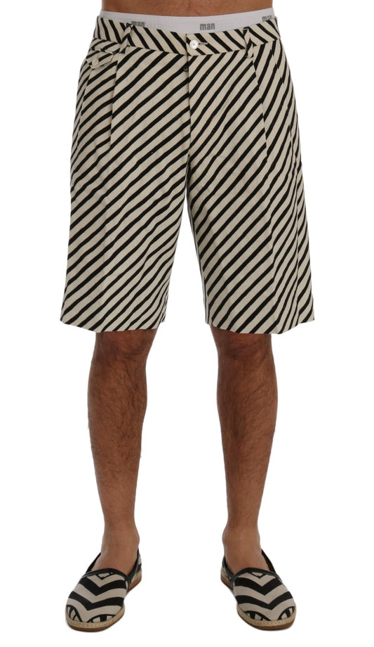 Dolce & Gabbana Weiß Schwarz Gestreifte Hanf Casual Shorts
