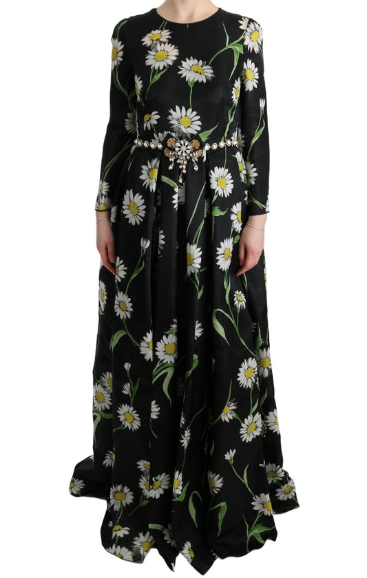 Dolce & Gabbana Langes Maxikleid mit Sonnenblumendruck aus Seide in Multicolor