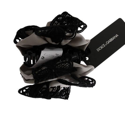 Dolce & Gabbana Graue Seide Schwarze Spitze Haar Kralle
