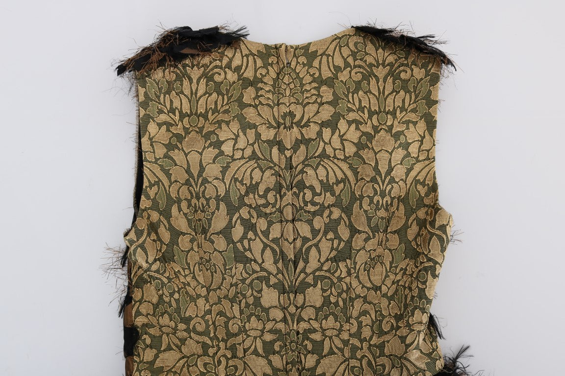 Dolce & Gabbana Schwarzes Seidenkleid mit braunen Fransen in A-Linie