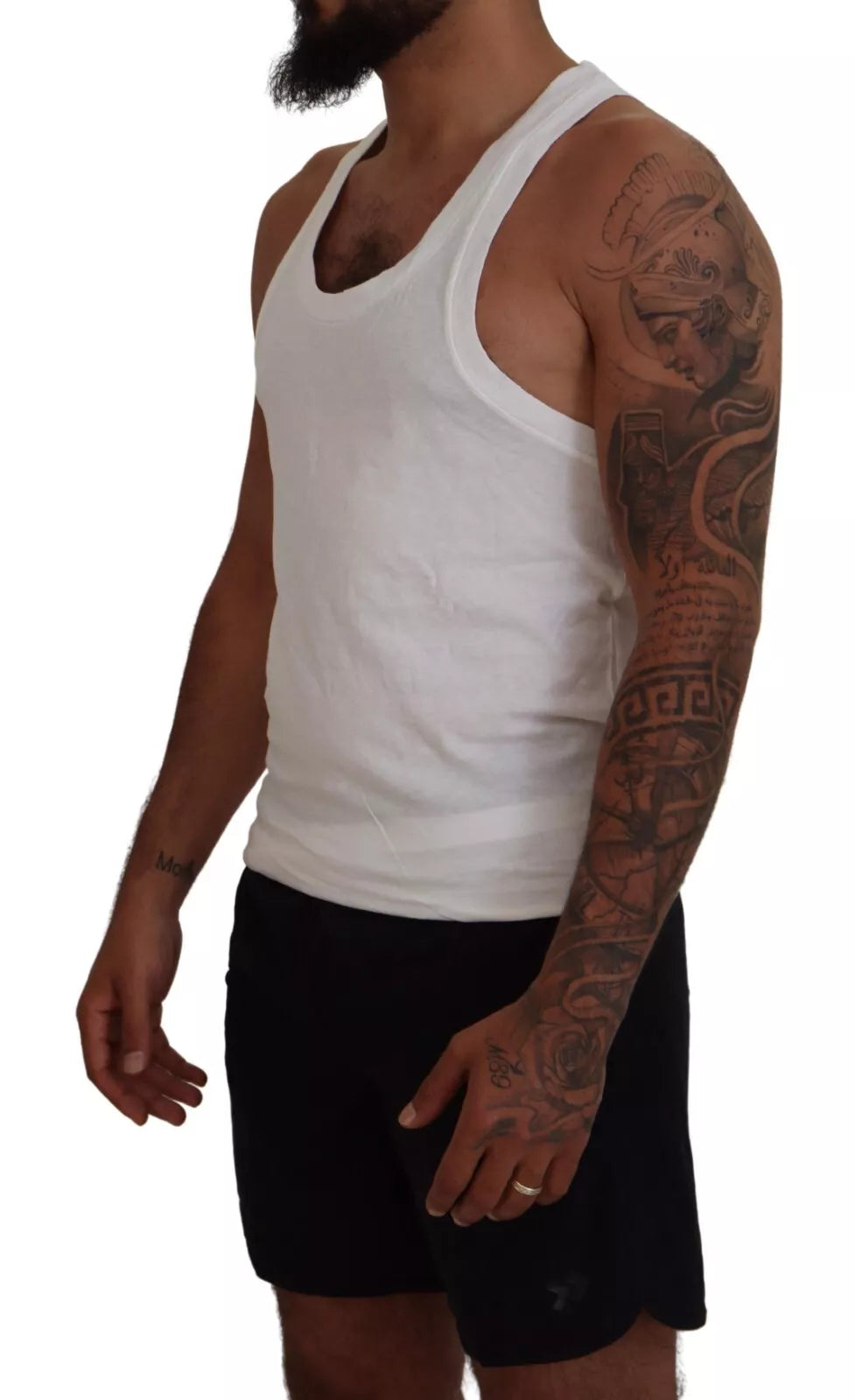 Dsquared² Weißes ärmelloses Tank-T-Shirt aus Baumwolle und Leinen