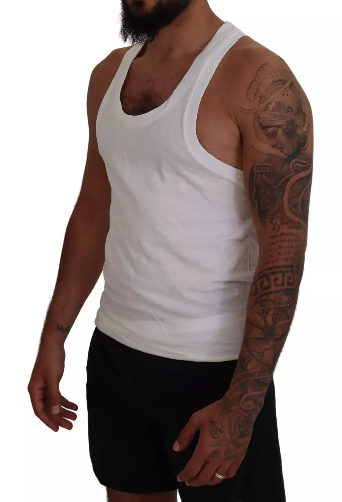 Dsquared² Weißes ärmelloses Tank-T-Shirt aus Baumwolle und Leinen