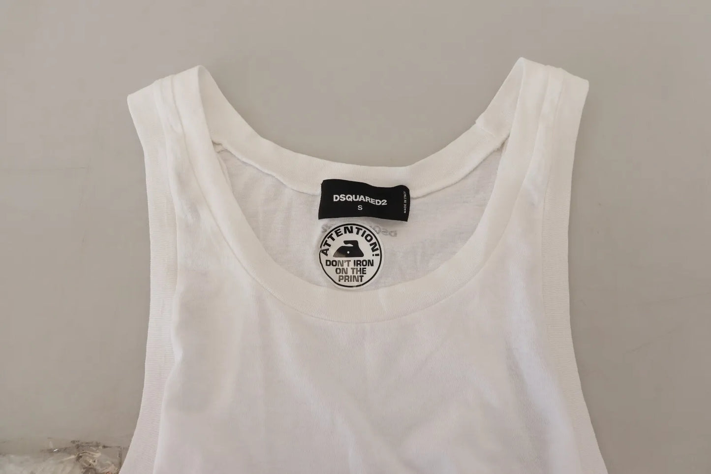Dsquared² Weißes ärmelloses Tank-T-Shirt aus Baumwolle und Leinen