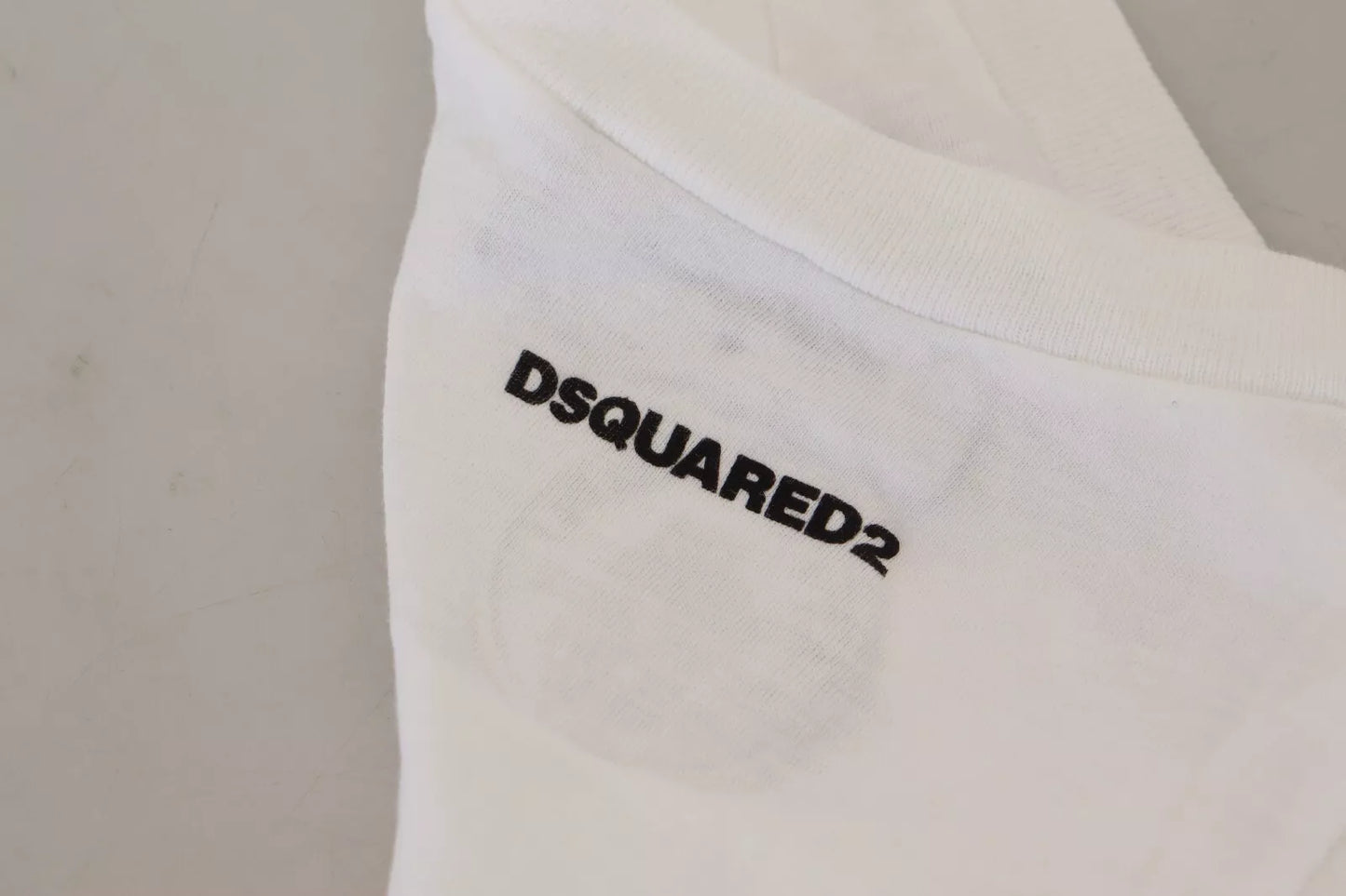 Dsquared² Weißes ärmelloses Tank-T-Shirt aus Baumwolle und Leinen